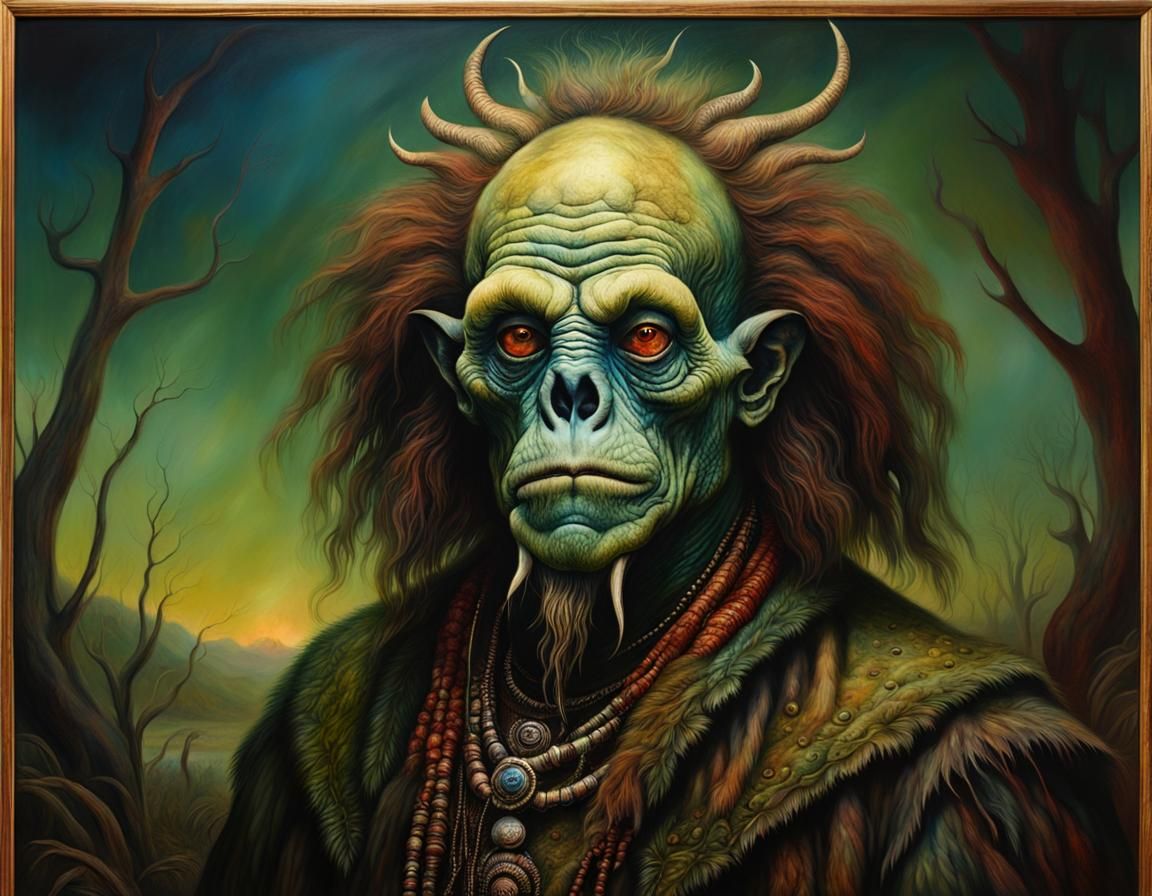 Detailed Monster Portrait in Tonalist Style