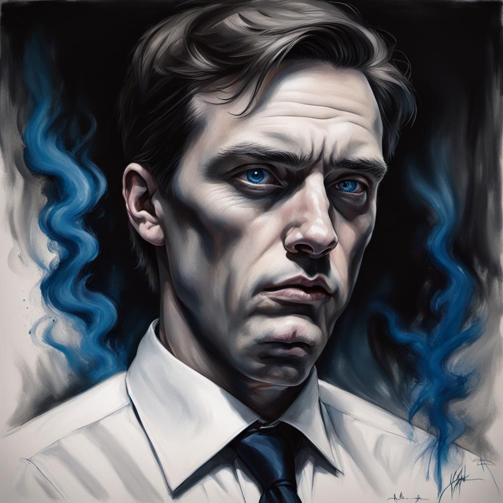 Dramatic Charcoal Portrait with Intense Gaze