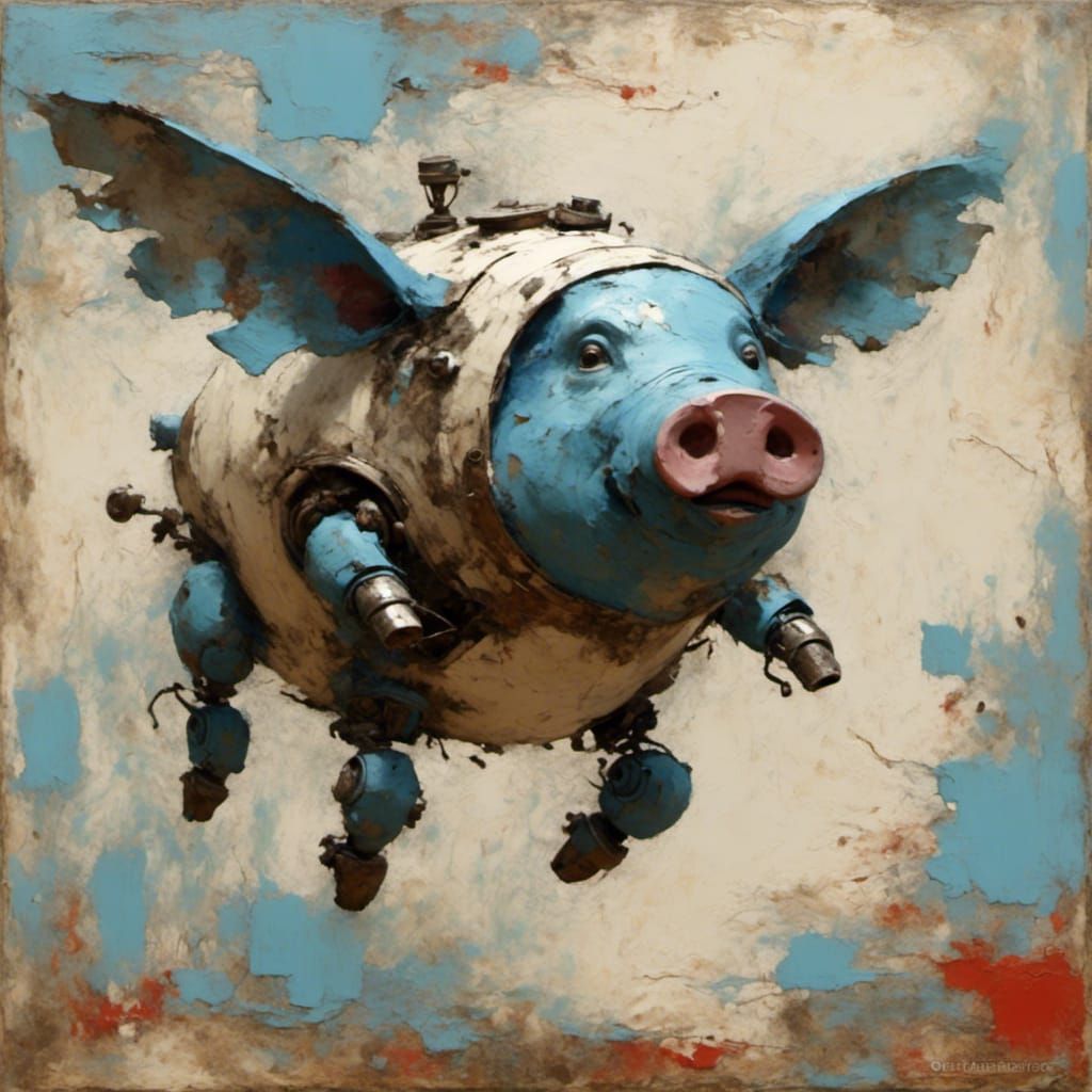 Adorable Flying Robot Pig in Flight