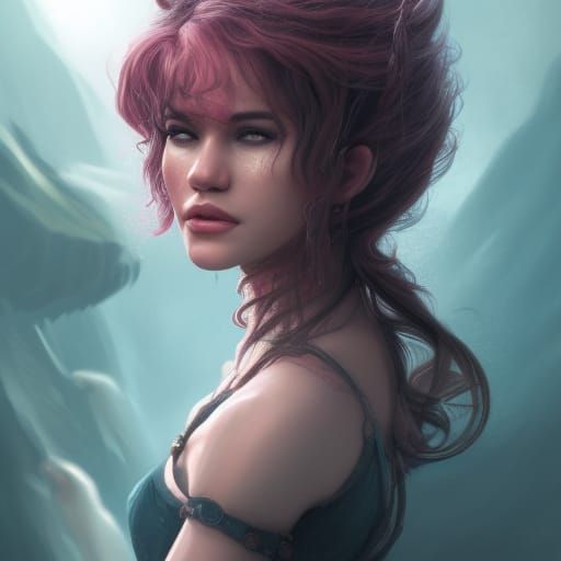 Girl with Long Curly Hair in Bathroom