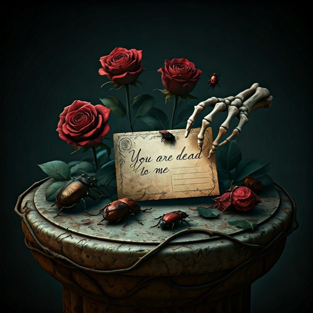 Gothic Postcard Scene in Dark, High-Contrast Style