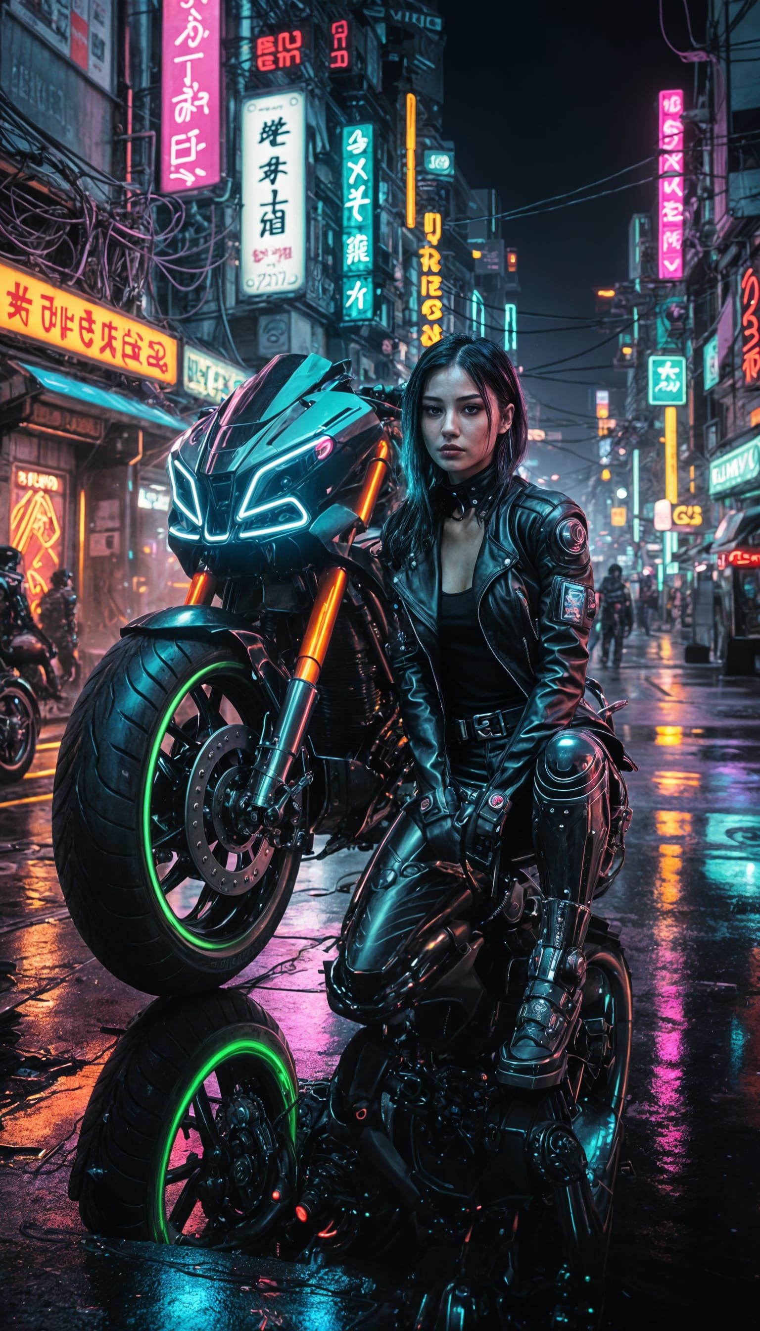 Cyberpunk Goth Girl in Neon City, Anime Key Visual