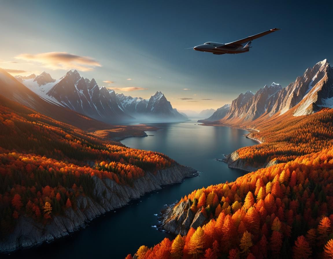 Autumn Landscape Aerial View at Magic Hour