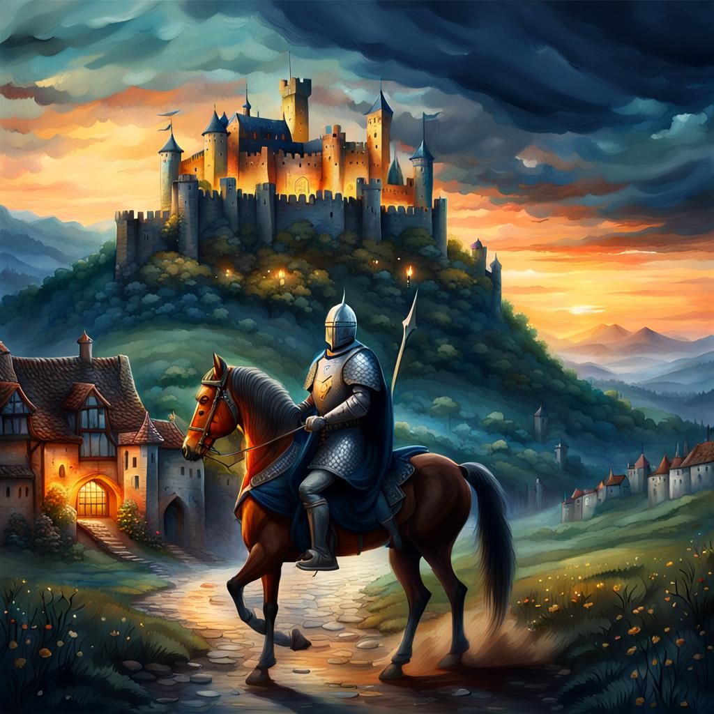 Medieval Knight on Horseback in Neo-Impressionist Style