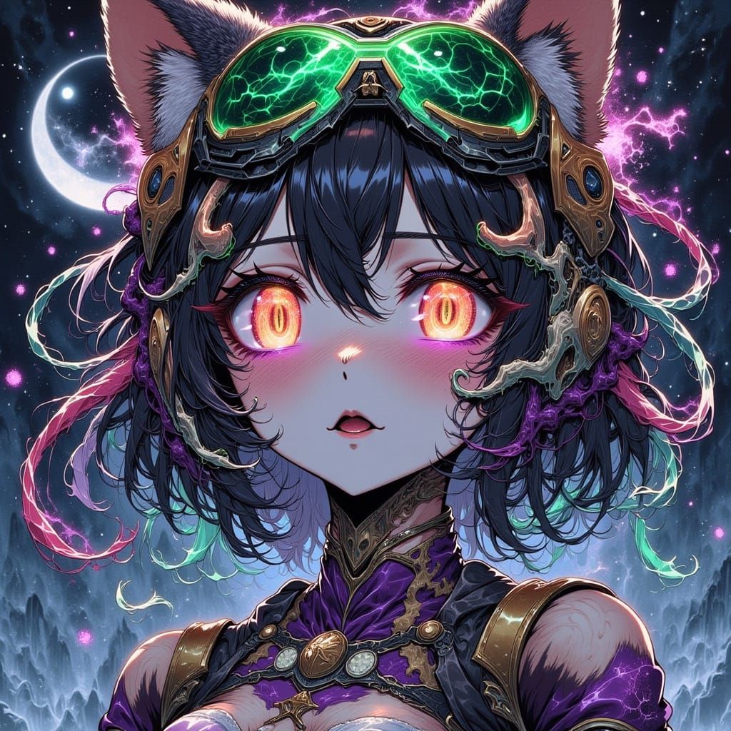 Adorable Yandere Space Colonist in 80s Anime Style