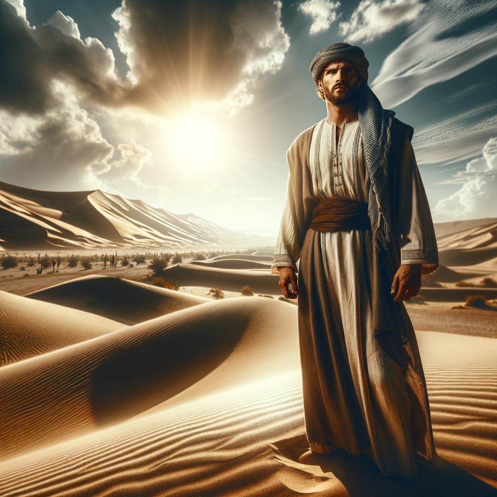 Arabian Desert Warrior Standing Tall Amidst Golden Sands