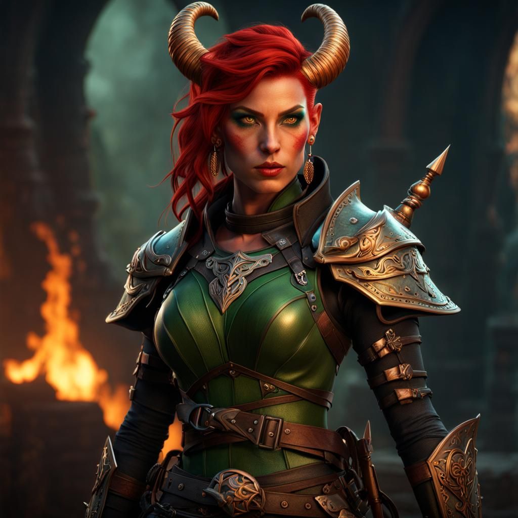 Tiefling Ranger Woman in Detailed Fantasy Art