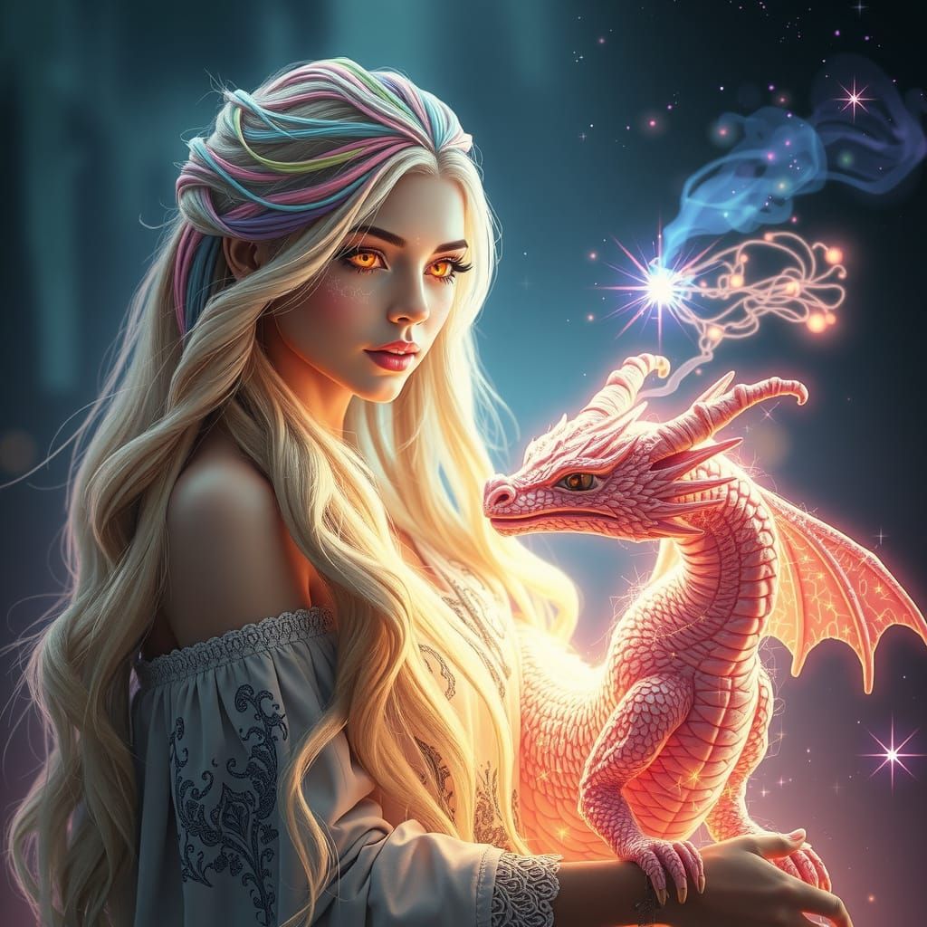 Sorceress with Energy Dragon in Cosmic Style