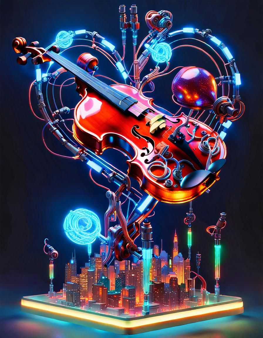 Cyberpunk Android Heart Rising from Violin