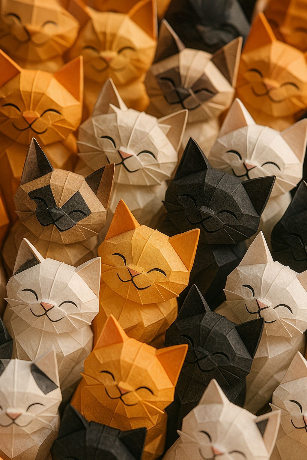 Origami Kittens Crowd a Colorful Papercraft Scene