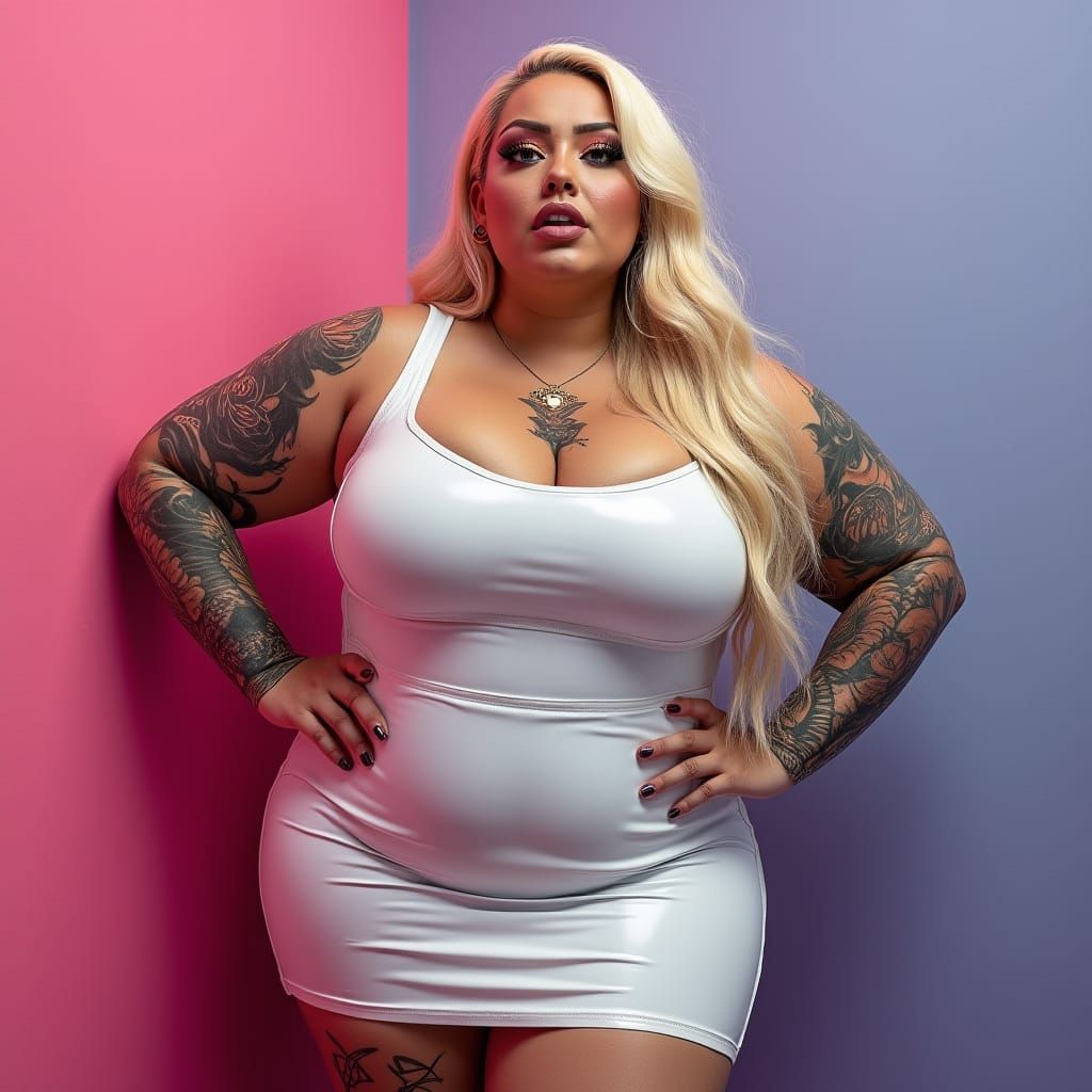 Plus-Size Woman in PVC Dress: Fantasy Concept Art