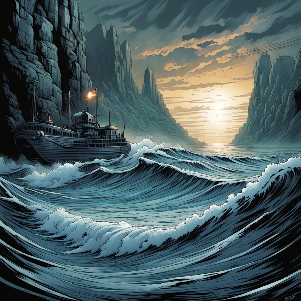 Misty Ocean in Comic Book Style