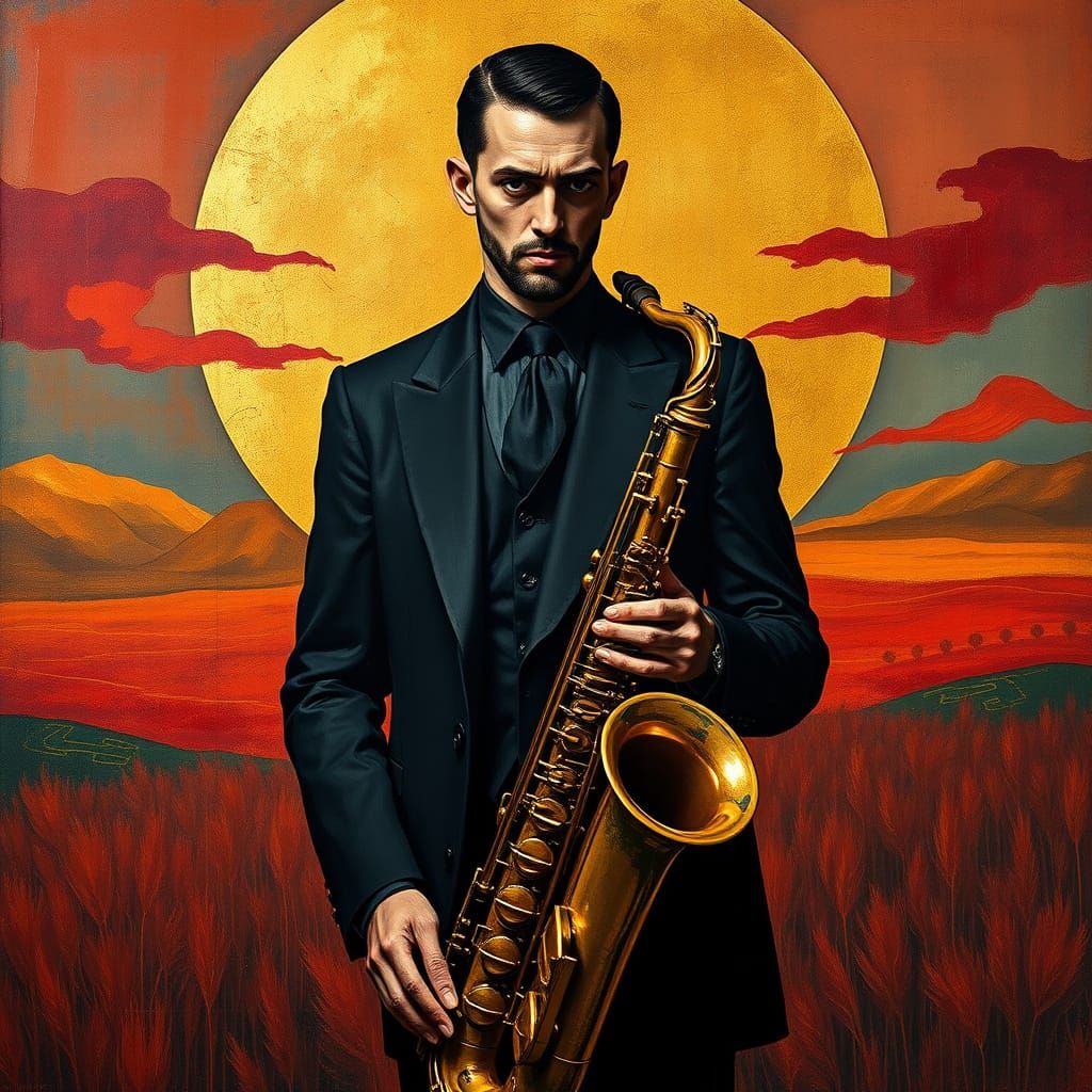 Saxophone Player in Post-Impressionist Style