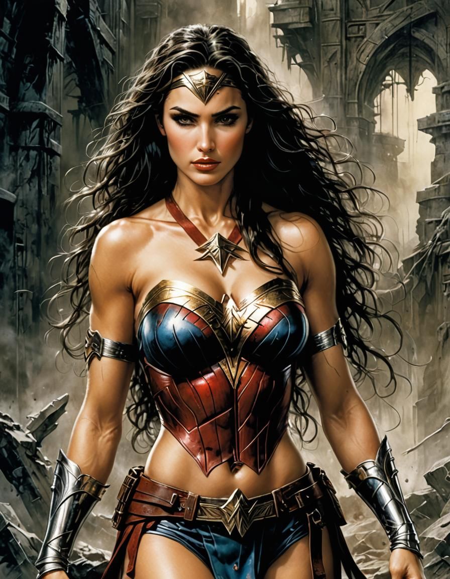 Wonder Woman Bikini Model in Retro Garage: Photorealistic 8K