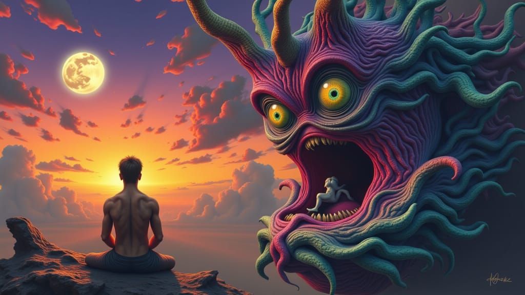 Man-Peacock Hybrid in Fractal Devil's Mouth