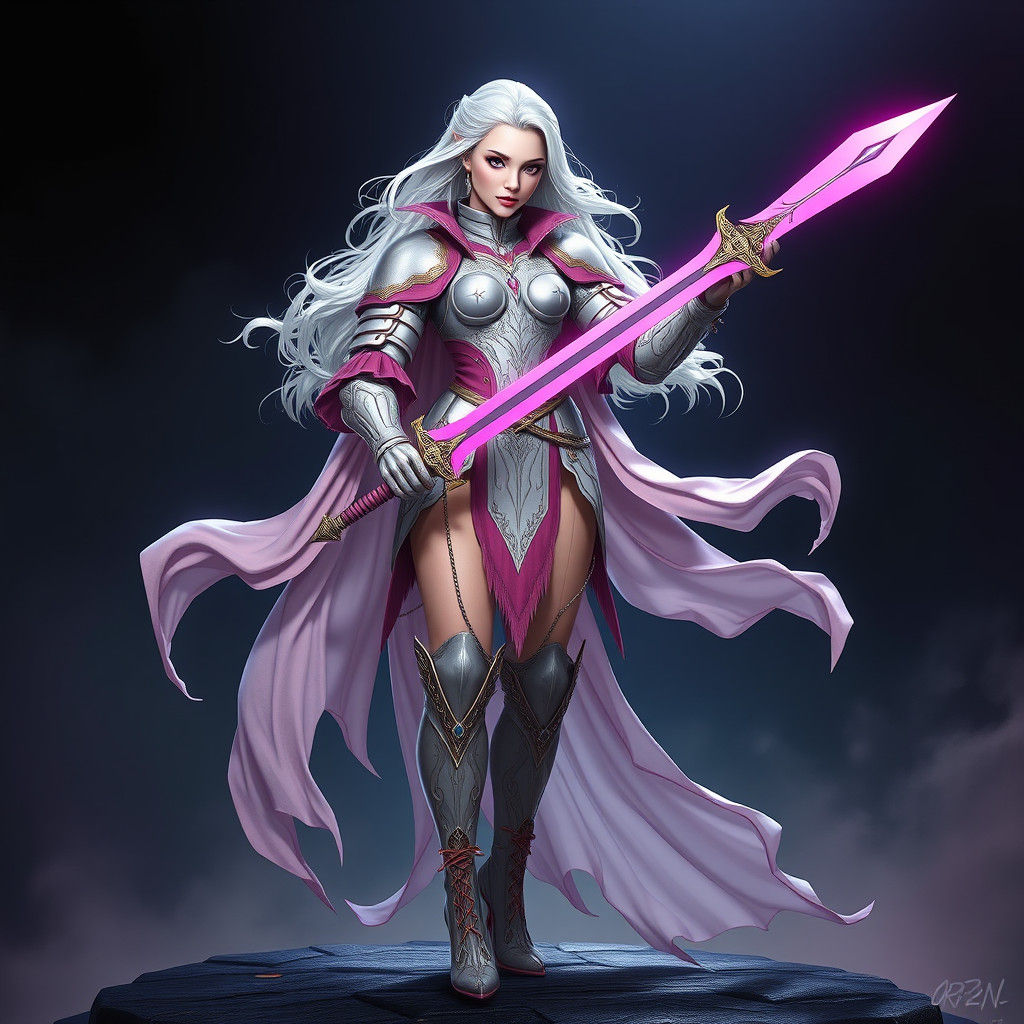 Regal Woman in Pink Armor with Sword