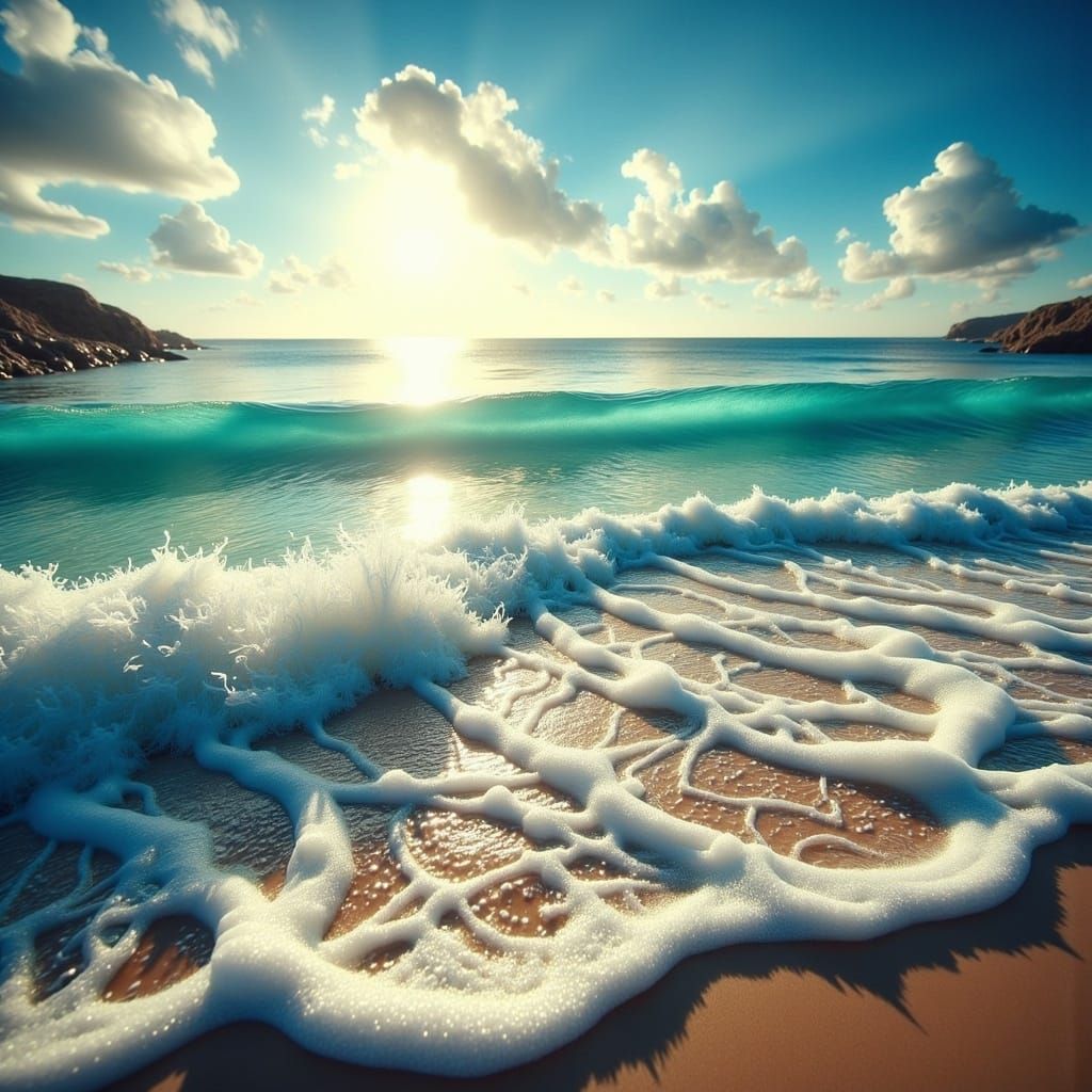 Turquoise Ocean Waves in Impressionist Style