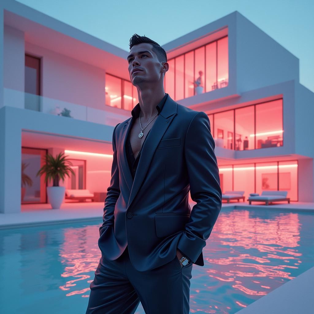 Cristiano Ronaldo in Futuristic Mansion: Digital Art