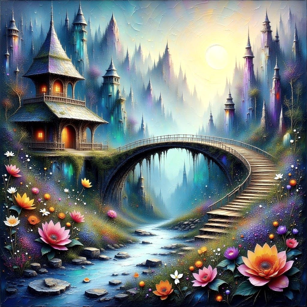 Ethereal Misty Valley with Shining River and Agarthan Light ...