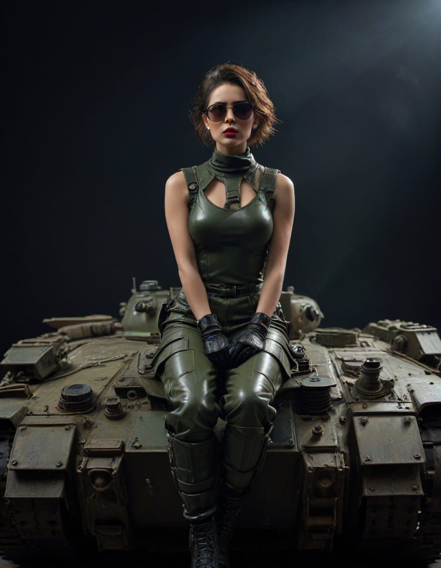 Elegant Tank Commander in Hyperrealistic Fashion