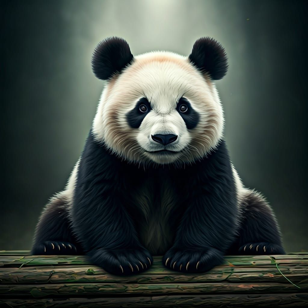 Hyperrealistic Panda Bear in Atmospheric Setting