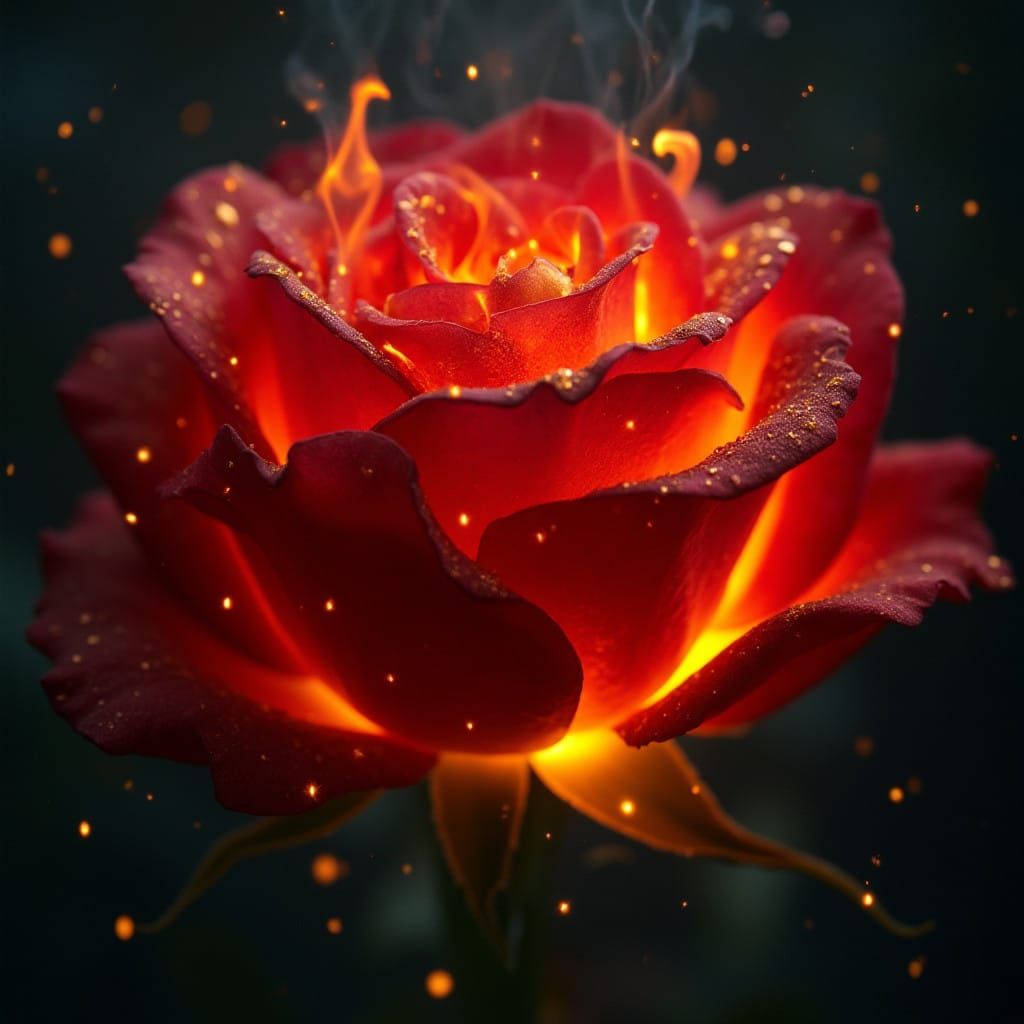 Radiant Fae Rose in Flames, Elegant, Award-Winning Art
