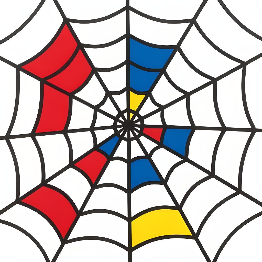 Piet Mondrian Style Spider Web Grid Art