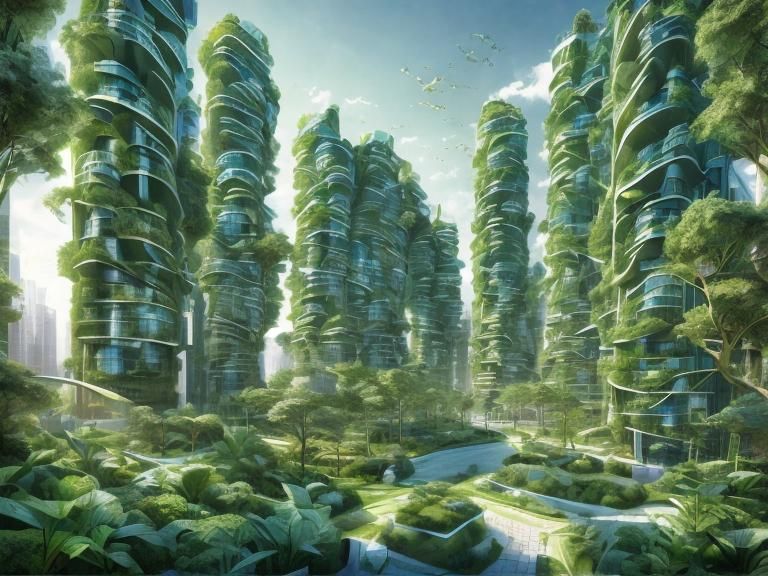 Futuristic Biomimetic Green City High-Rises