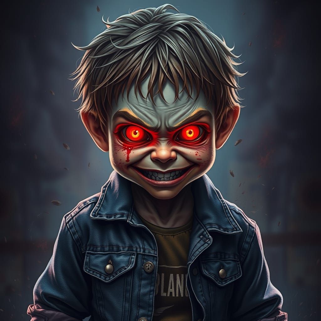 Eerie Red-Eyed Child in Grimy Fantasy Art Style