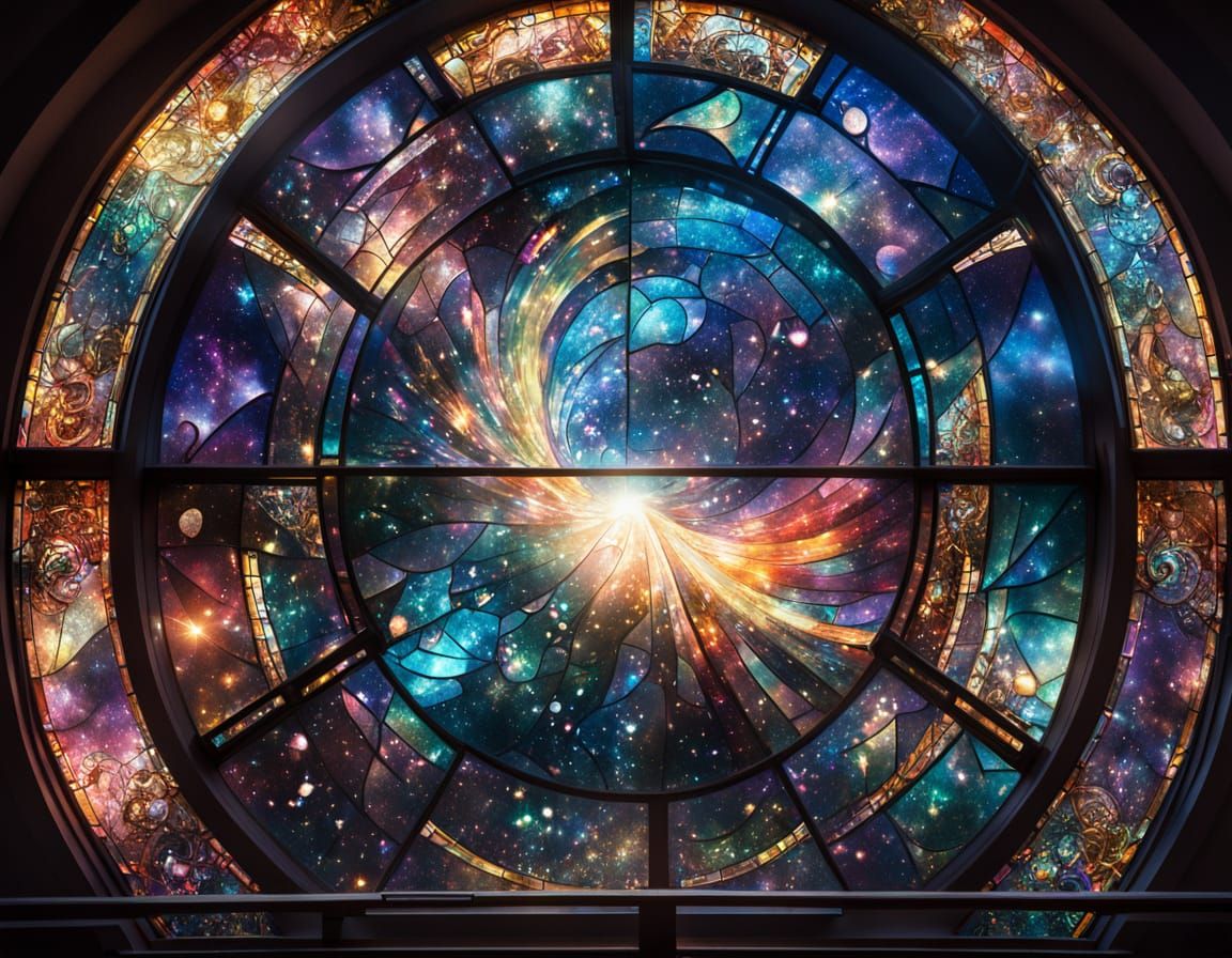 Intricate Stained Glass Nebula Window
