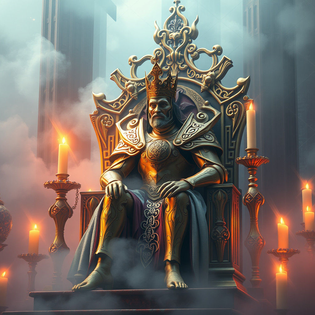 King on Throne in Mystical Realm as Digital Art