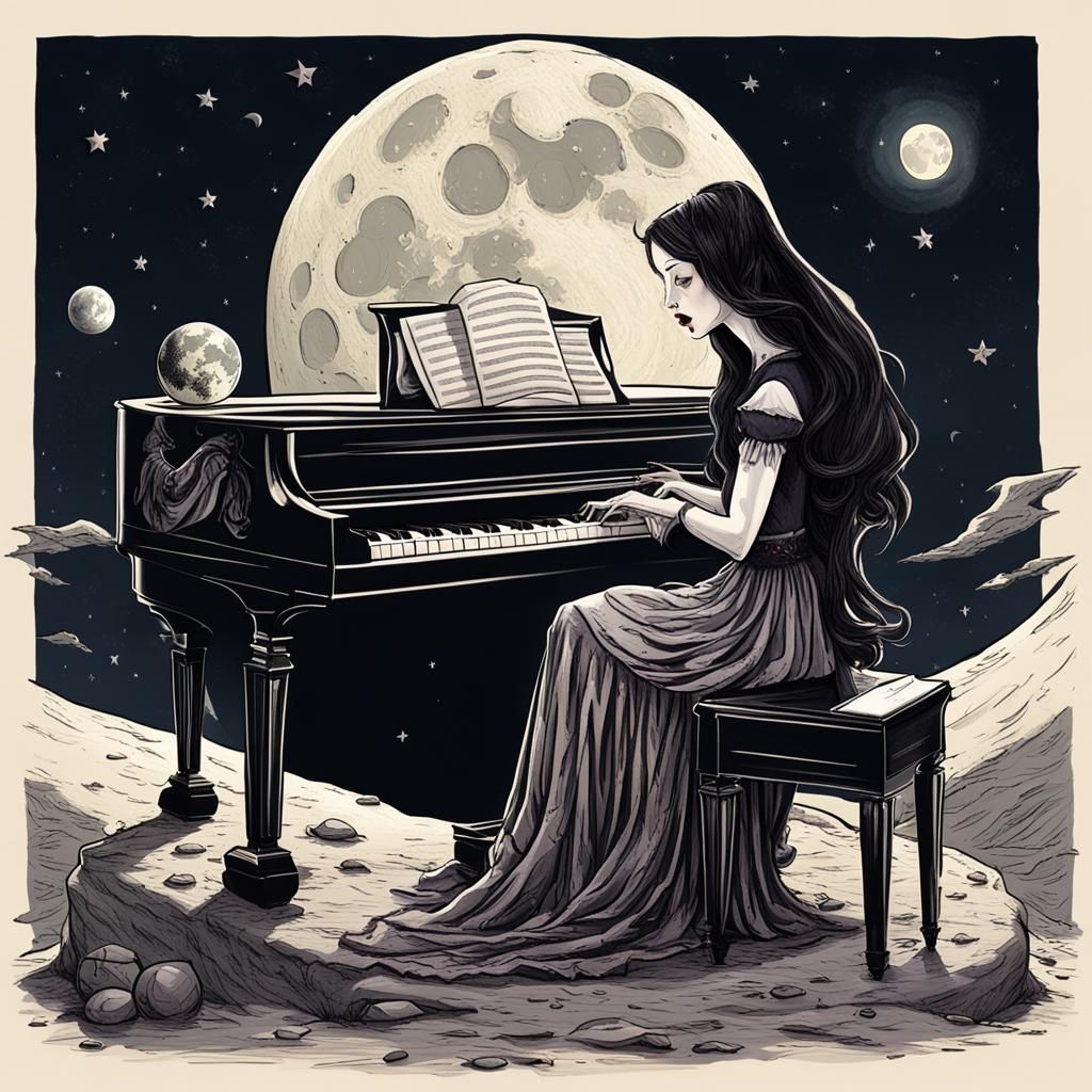 Vampire Pianist Performing on the Moon