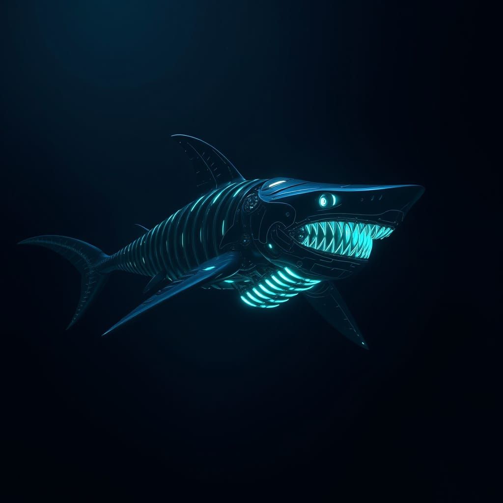 Bioluminescent Bone Shark in Dark Ocean Depths