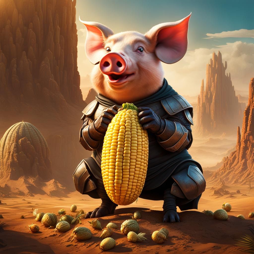 Supervillain Pig on Egg in Desert Landscape