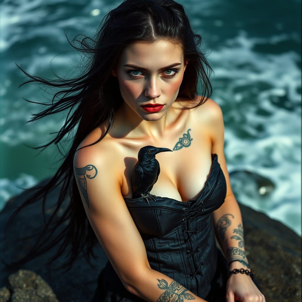 Mystical Irish Witch with Raven Companion