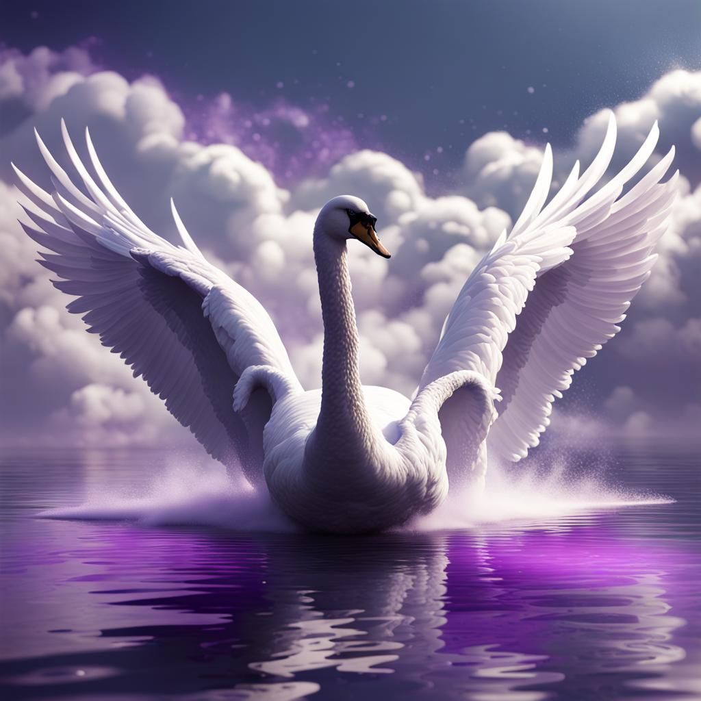 White Swan on Cloud in Dark Fantasy Style