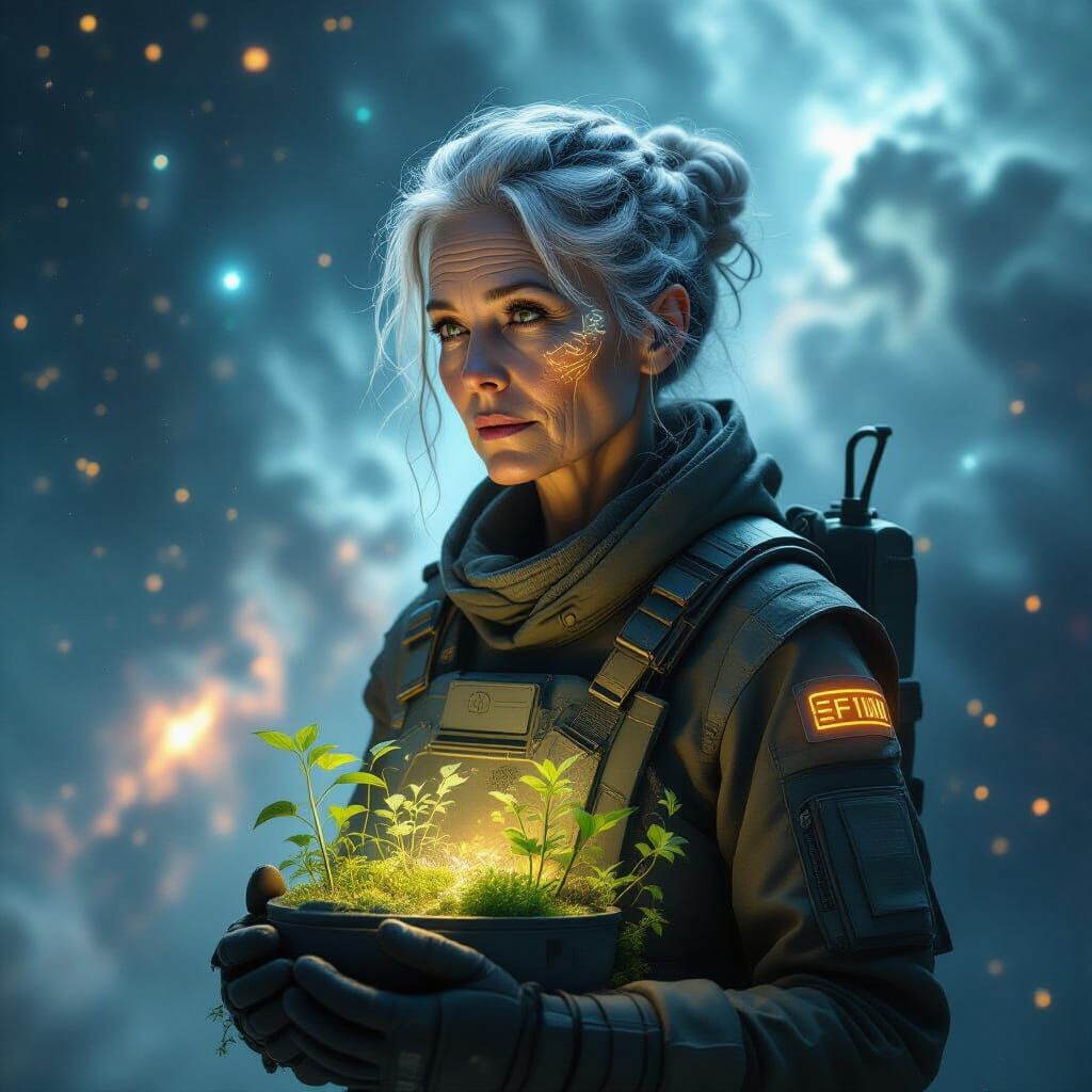 Cosmic Runes Woman in Bioluminescent Garden