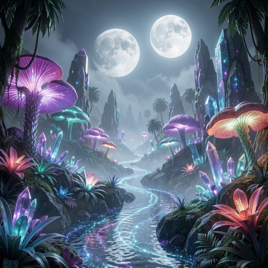 Alien Jungle Under Two Moons, Hyperrealistic