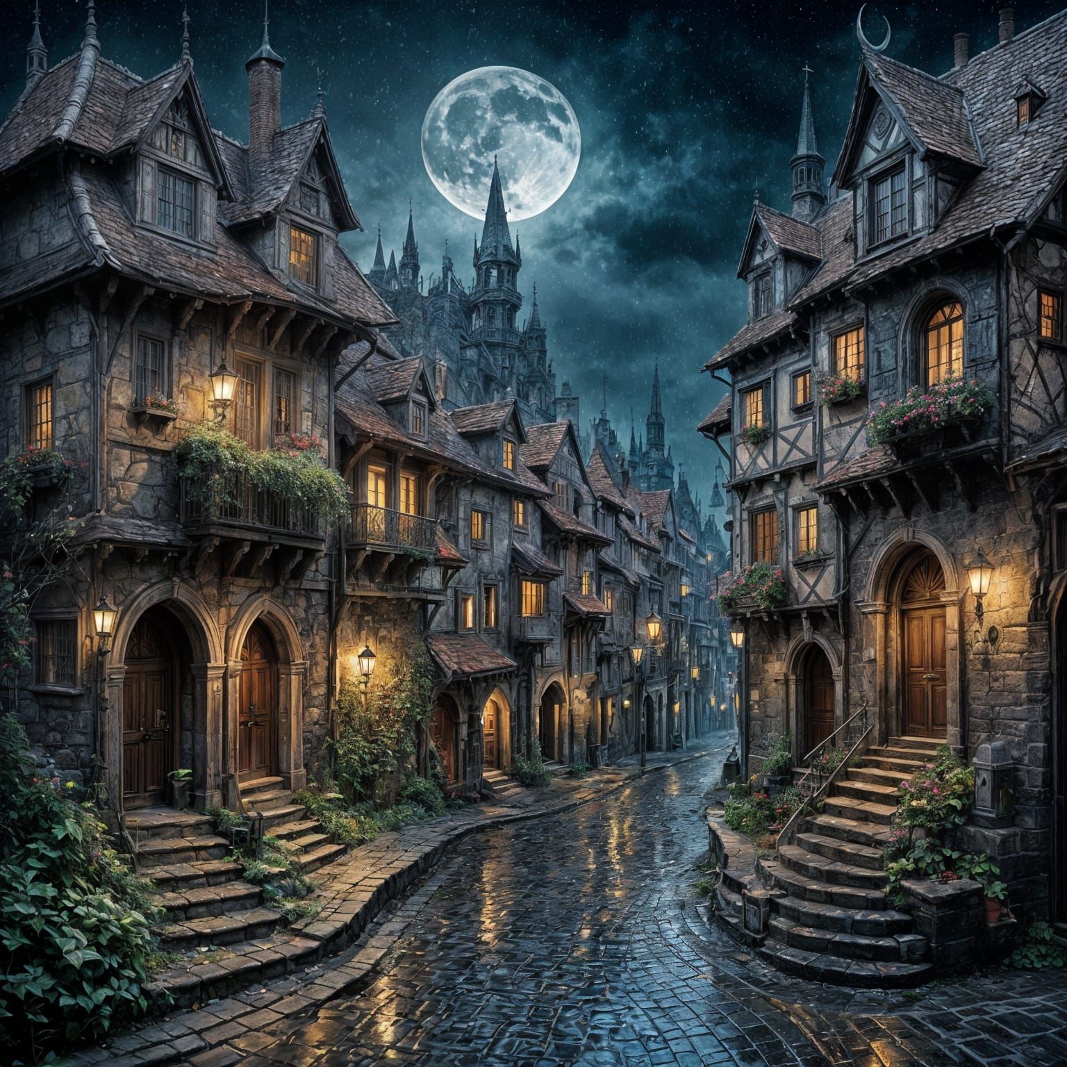 Haunting Medieval Town in Heavy Rainfall