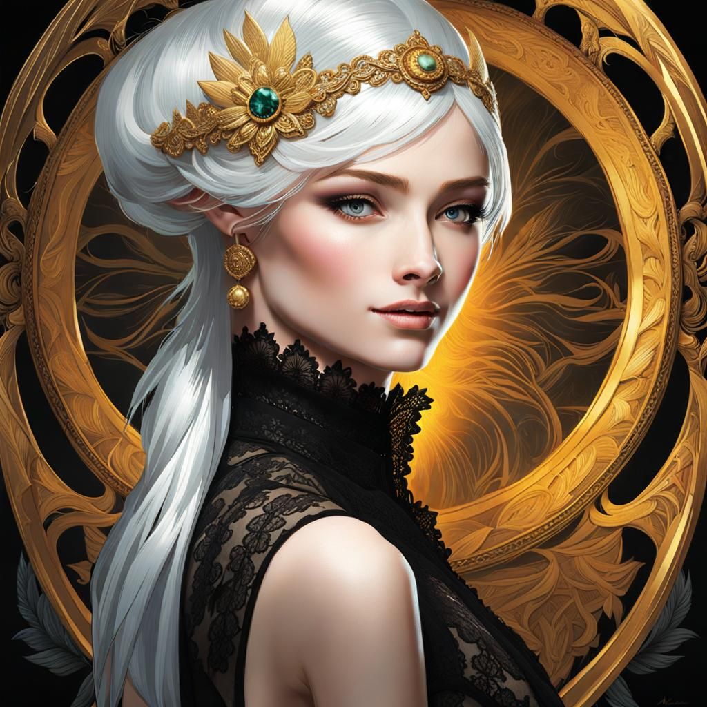 Mischievous Fey with Golden Dress, Digital Art