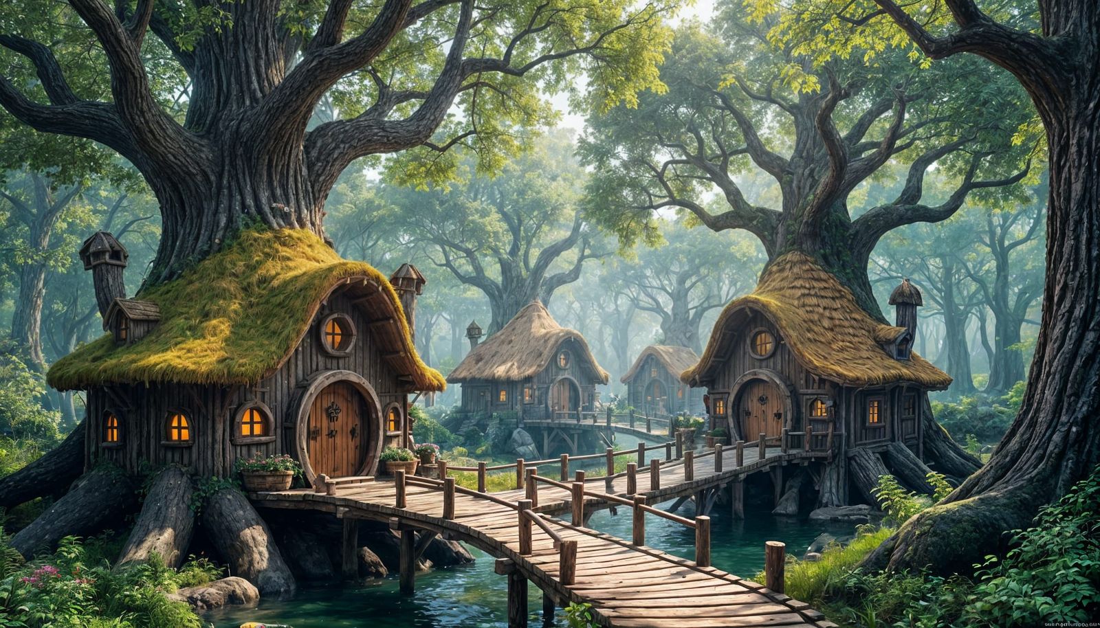 Enchanted Forest Village of Gnome Huts in Trees