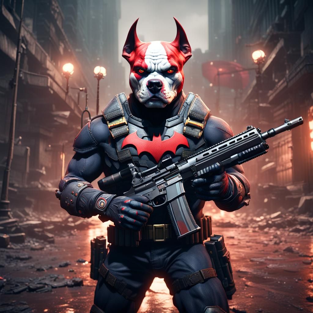 Menacing Pitbull Clown Batman in 3D Game Style