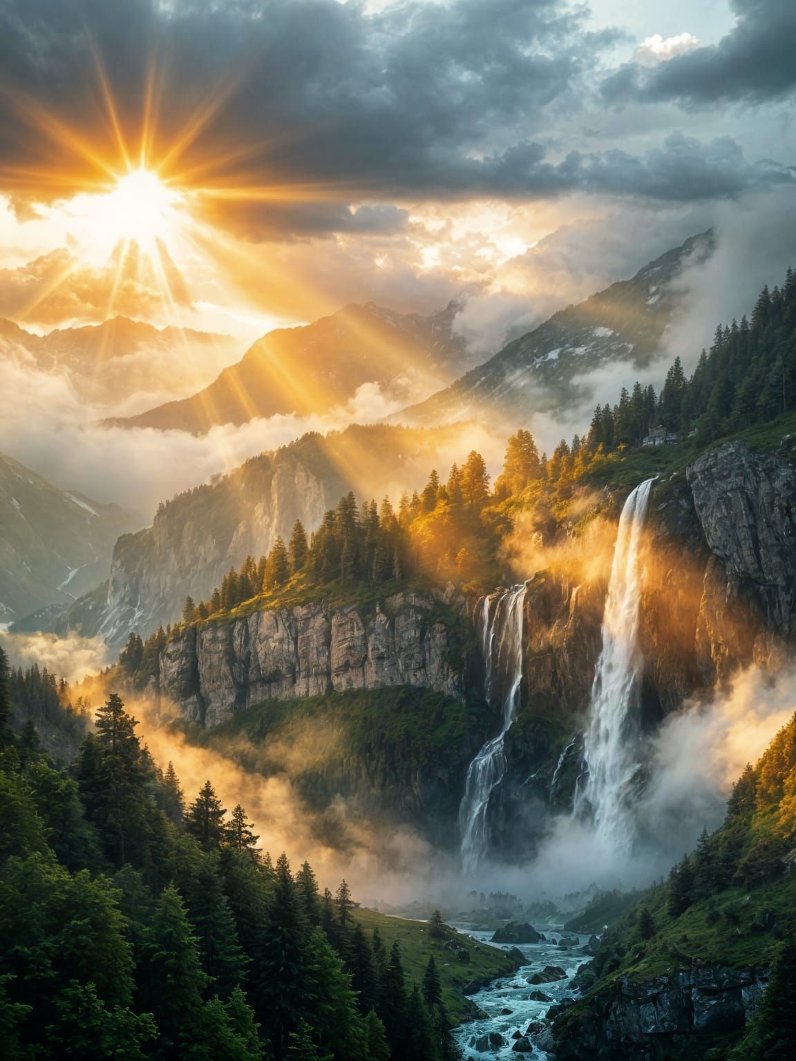 Majestic Alps Mountains Landscape in Romantic Style