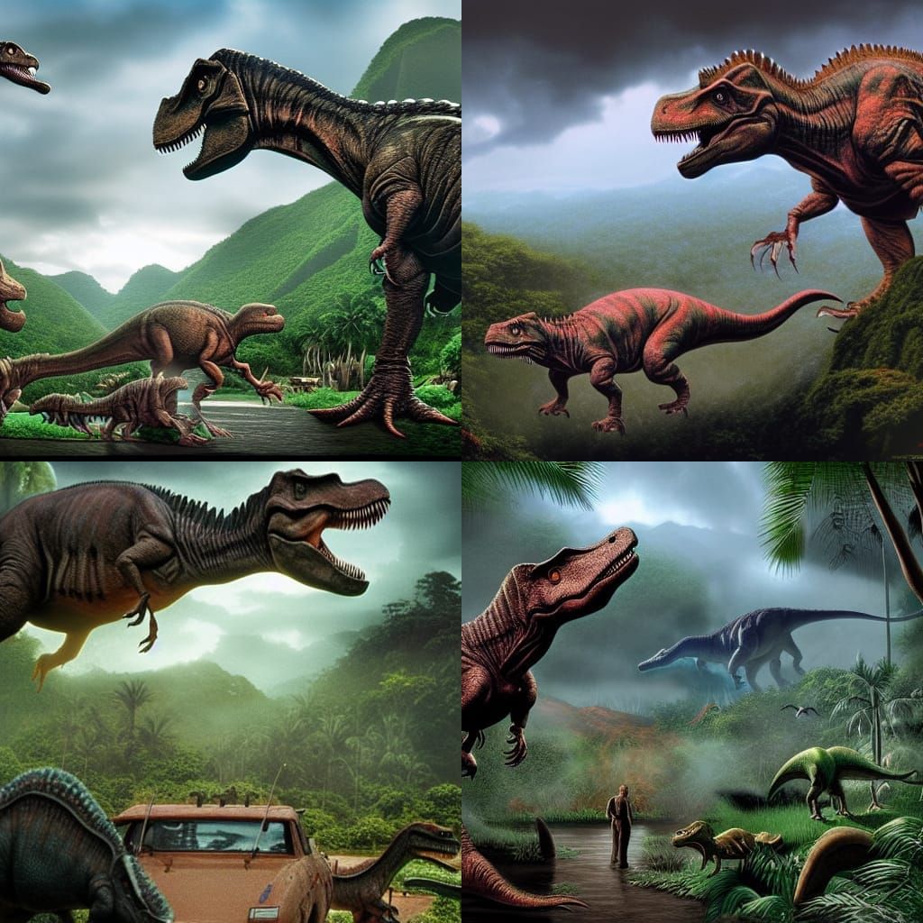 Jurassic Park Theme Park with Dinosaurs: Digital Matte Paint...