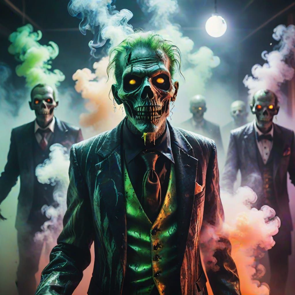 Stunning Zombies in Neon Smoke at Halloween Disco Party