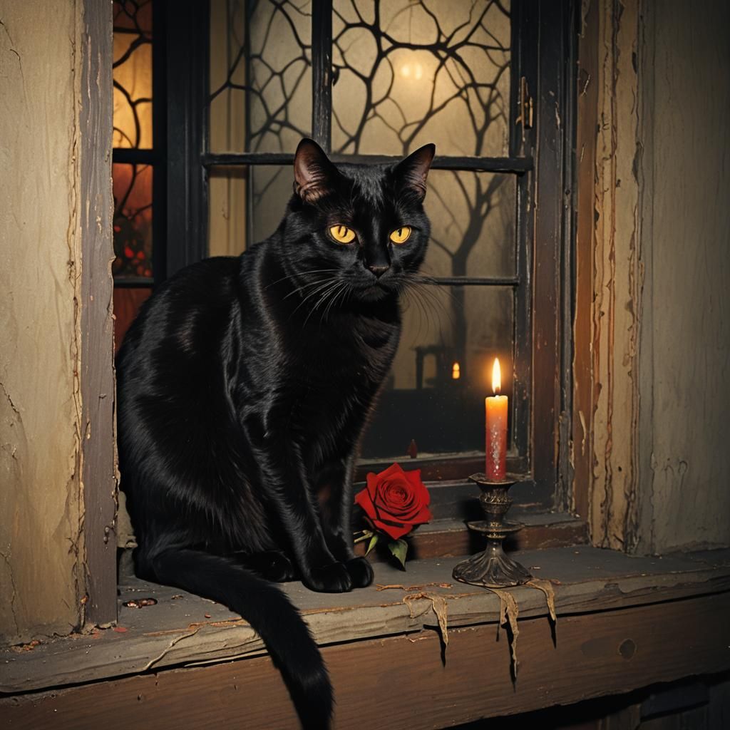 Eerie Black Cat with Piercing Red Eyes