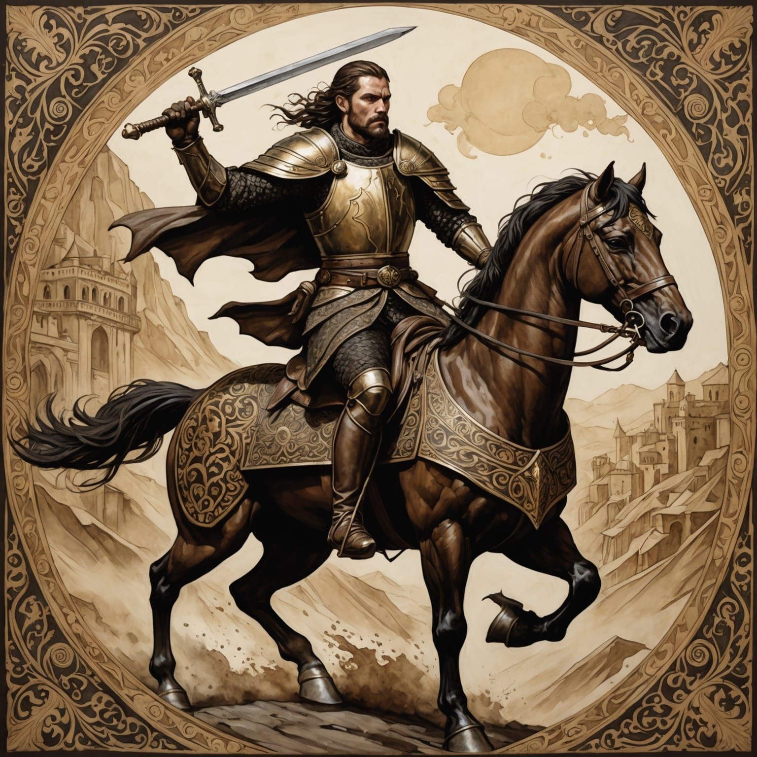 Armored Cavalryman Charging in Game of Thrones Style