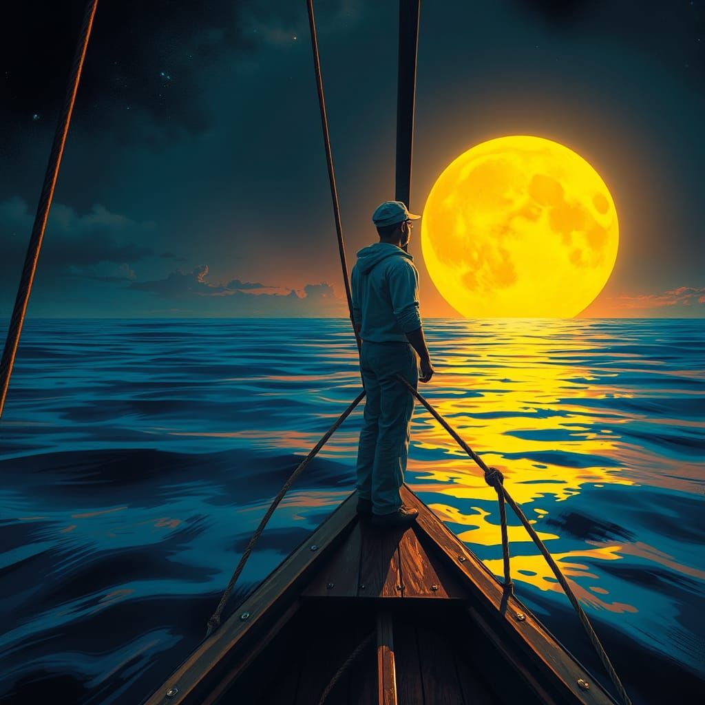 Sailor's Reflection on Rainbow Ocean: Greg Rutkowski Style