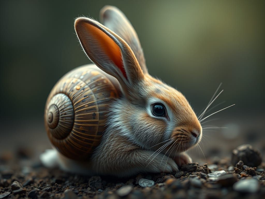 Photorealistic Rabbit-Snail Chimera