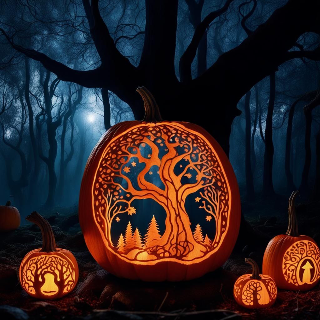 Eerie Mystical Forest Carved into Pumpkins